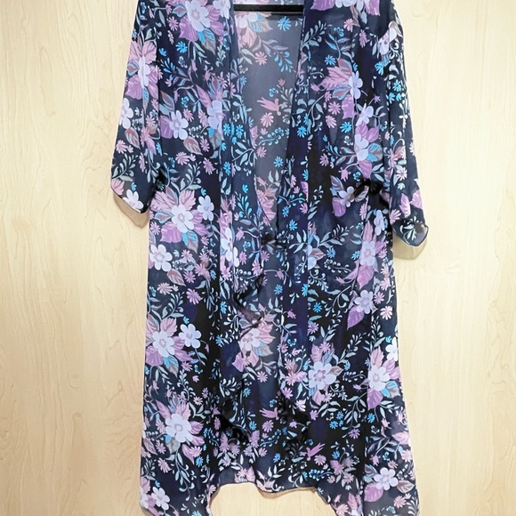 LuLaRoe Other - LuLaRoe Floral Sheer Robe - Lilac Purple and Blue